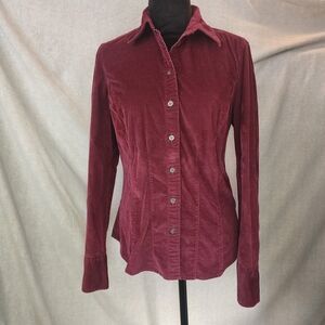 Eddie Bauer Womens Small  Corduroy  Shacket Retro  Button Up  Western  Maroon